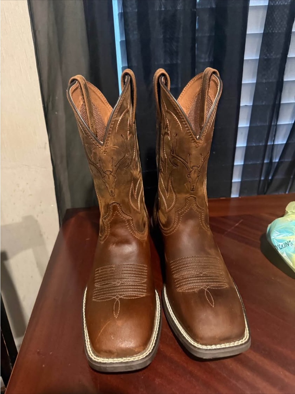 Ariat Brown Leather Square-Toe Western Boots